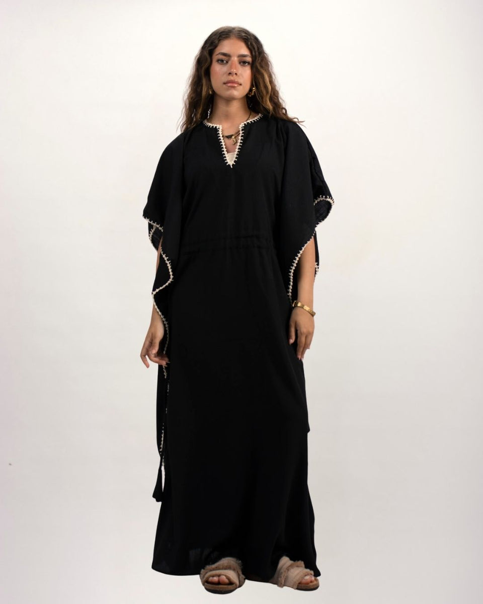 Handtrimmed Kaftan Dress – Black – Outborn Generation