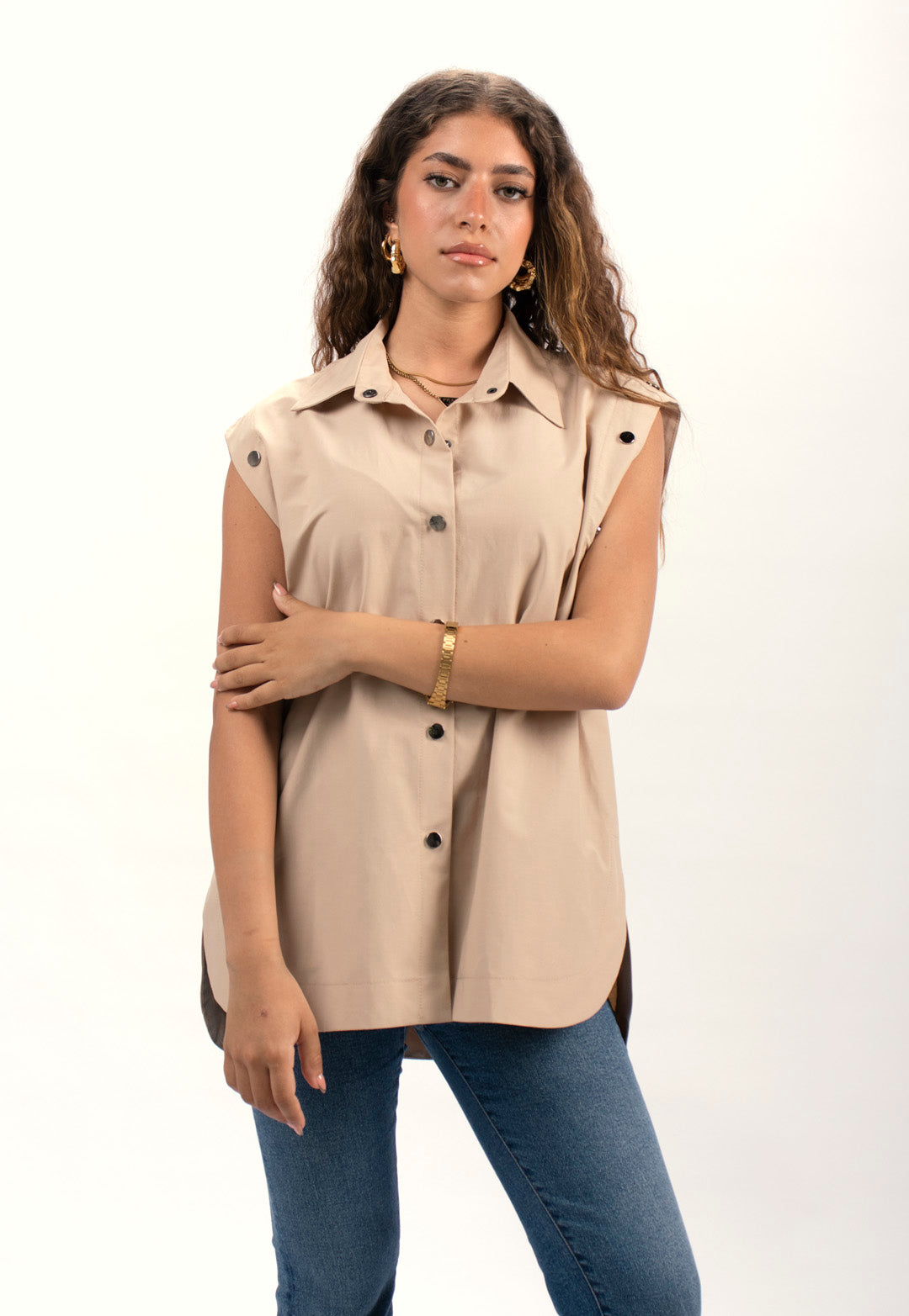 Convertible Sleeves Shirt – Beige