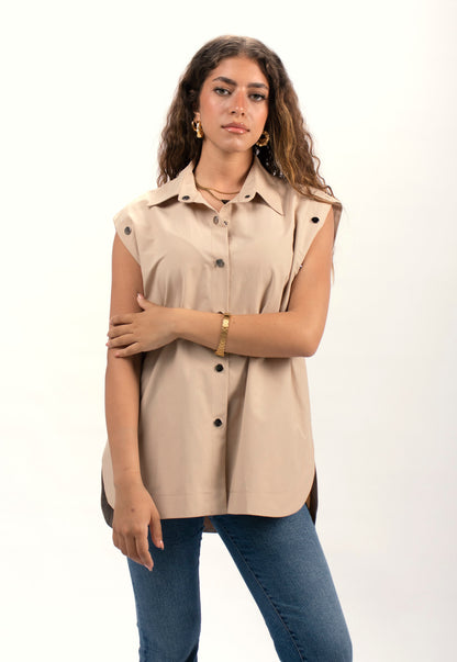 Convertible Sleeves Shirt – Beige