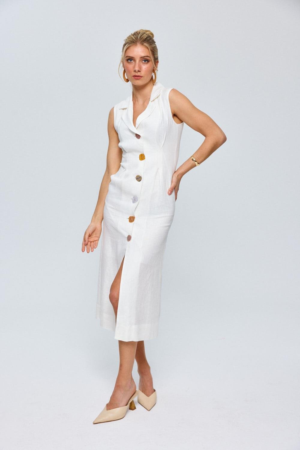 Button-Up Dress - Light Beige