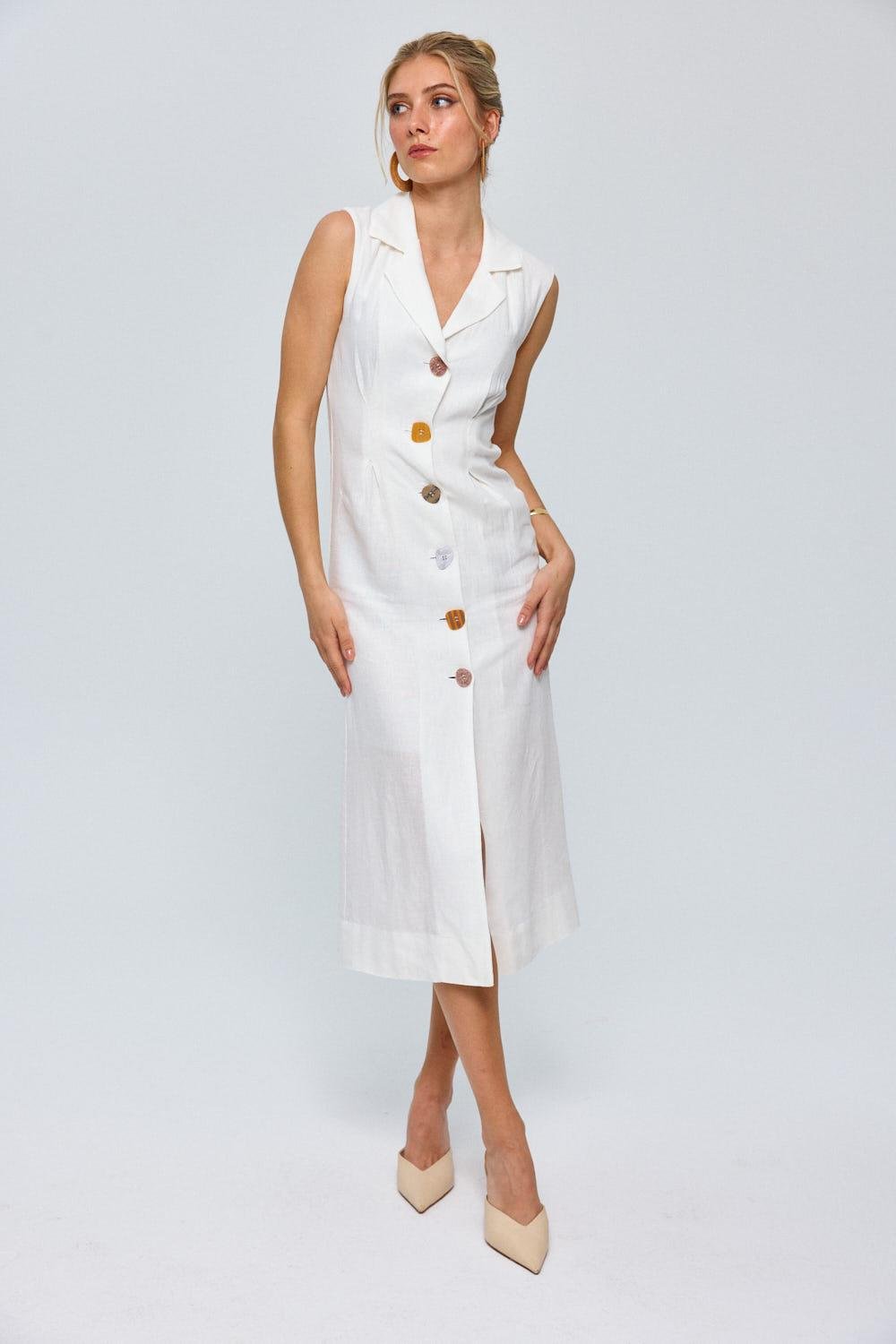 Button-Up Dress - Light Beige